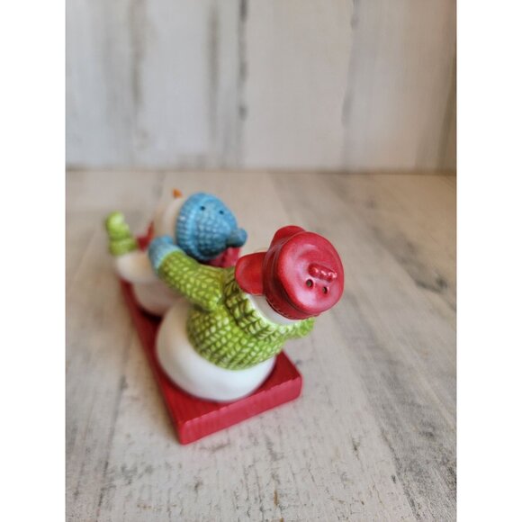 Hallmark AS IS flooding snowman salt pepper shaker kitchen Xmas set - Picture 4 of 7